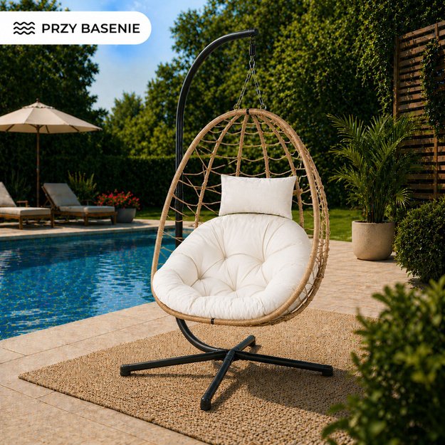 LEAN Hanging Rocking Chair Garden Cocoon Cushions Swing Brown Frame