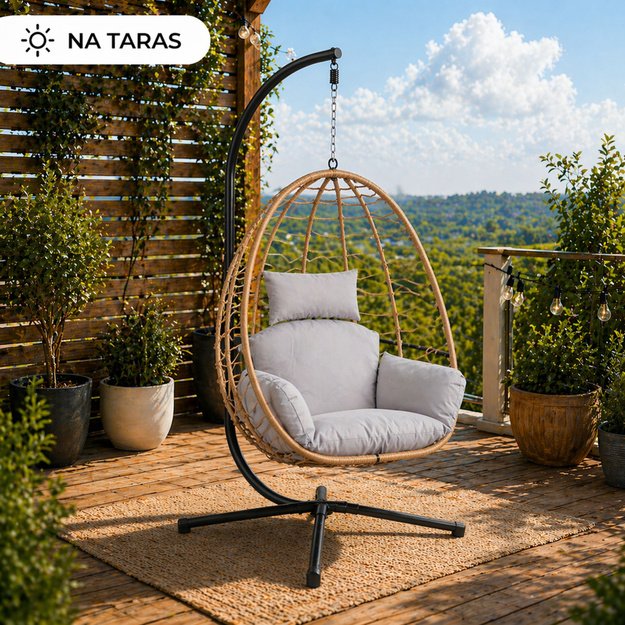 LEAN Hanging Rocking Chair Garden Cocoon Cushions Swing Brown Frame