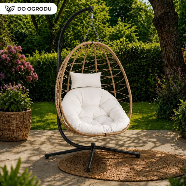 LEAN Hanging Rocking Chair Garden Cocoon Cushions Swing Brown Frame