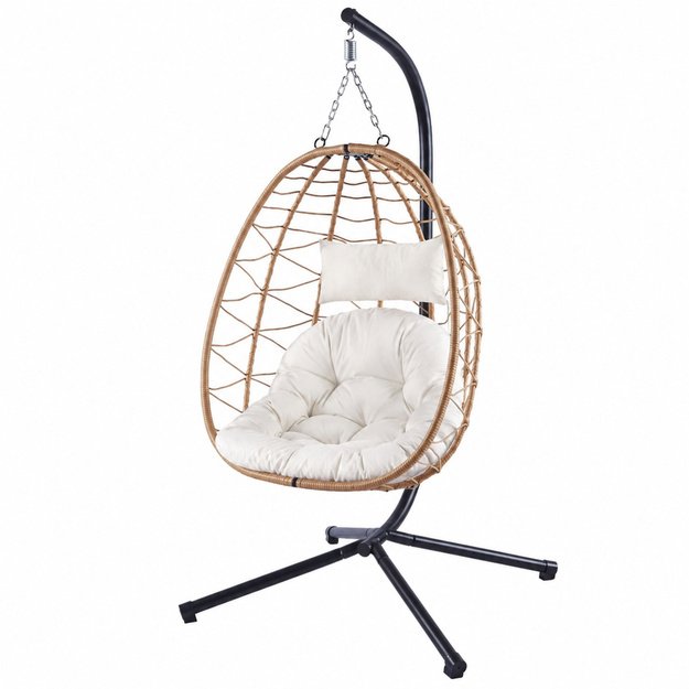 LEAN Hanging Rocking Chair Garden Cocoon Cushions Swing Brown Frame