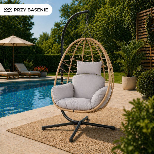 LEAN Hanging Rocking Chair Garden Cocoon Cushions Swing Brown Frame
