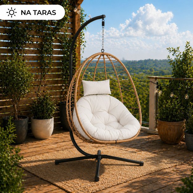 LEAN Hanging Rocking Chair Garden Cocoon Cushions Swing Brown Frame