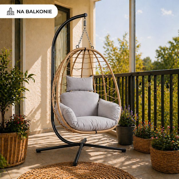 LEAN Hanging Rocking Chair Garden Cocoon Cushions Swing Brown Frame