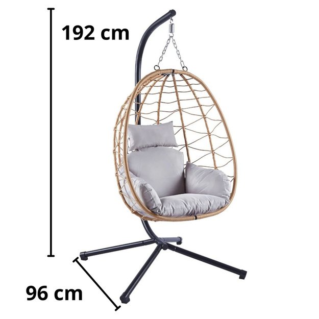 LEAN Hanging Rocking Chair Garden Cocoon Cushions Swing Brown Frame