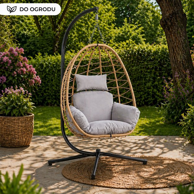 LEAN Hanging Rocking Chair Garden Cocoon Cushions Swing Brown Frame