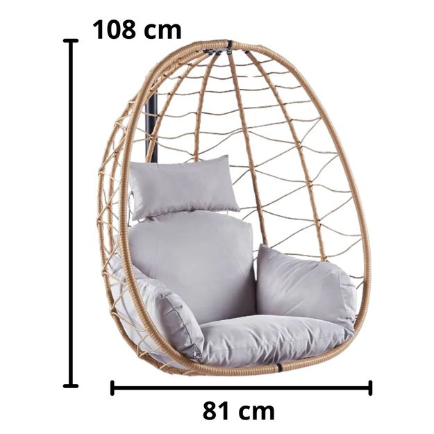 LEAN Hanging Rocking Chair Garden Cocoon Cushions Swing Brown Frame