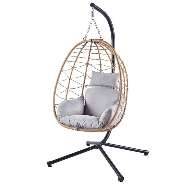 LEAN Hanging Rocking Chair Garden Cocoon Cushions Swing Brown Frame