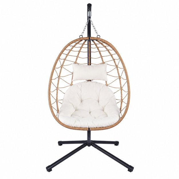 LEAN Hanging Rocking Chair Garden Cocoon Cushions Swing Brown Frame