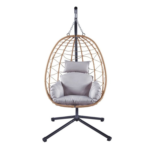 LEAN Hanging Rocking Chair Garden Cocoon Cushions Swing Brown Frame