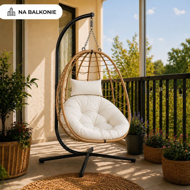 LEAN Hanging Rocking Chair Garden Cocoon Cushions Swing Brown Frame