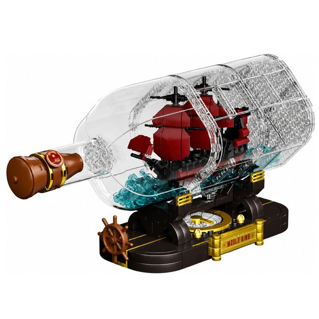 Ship in a Bottle Construction Blocks Decorative Sailing Ship Brown 885 pcs.