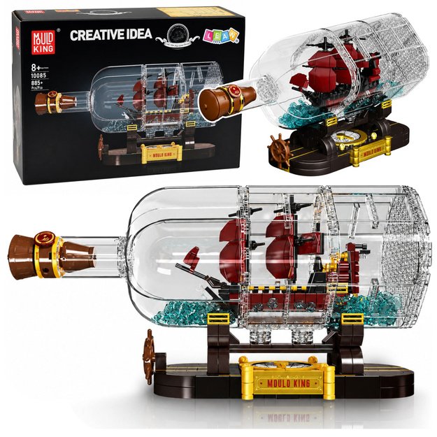 Ship in a Bottle Construction Blocks Decorative Sailing Ship Brown 885 pcs.