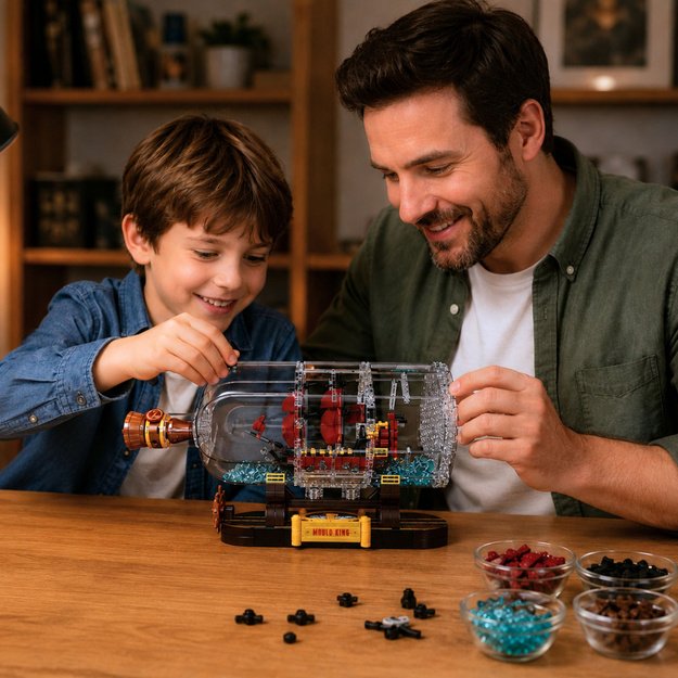 Ship in a Bottle Construction Blocks Decorative Sailing Ship Brown 885 pcs.