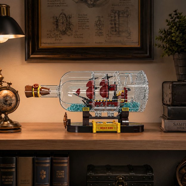 Ship in a Bottle Construction Blocks Decorative Sailing Ship Brown 885 pcs.