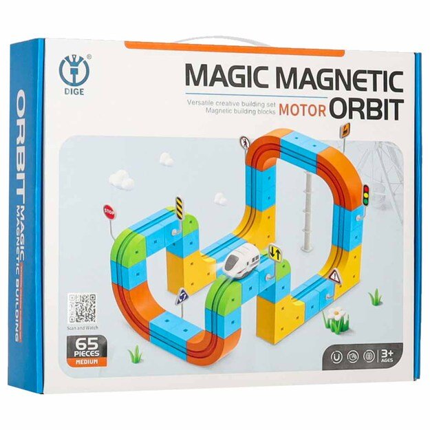 Klocki magnetyczne konstrukcyjne tor wyścigowy pociąg 65 element&oacute;w