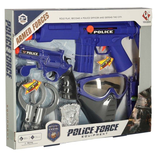 Zestaw policyjny małego policjanta pistolet karabin maska kajdanki akcesoria policyjne