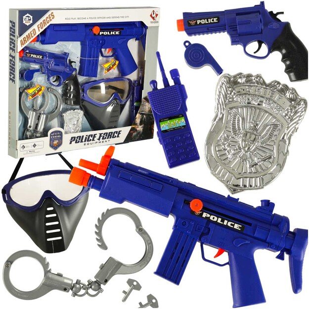 Zestaw policyjny małego policjanta pistolet karabin maska kajdanki akcesoria policyjne