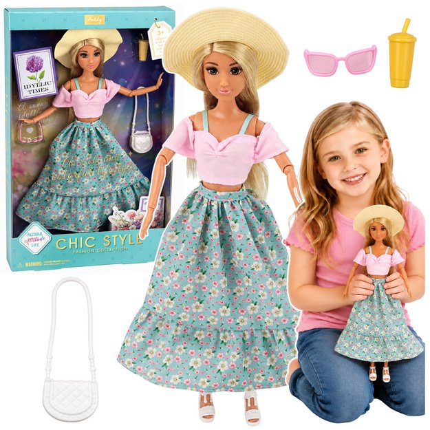 Anlily Fashion Doll in Skirt and Hat Bag Cup Accessories Set