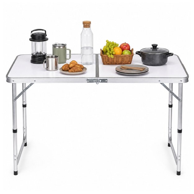 Folding Camping Table Adjustable Height Suitcase White