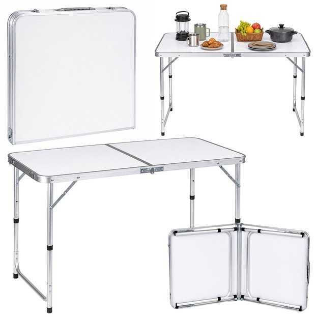 Folding Camping Table Adjustable Height Suitcase White