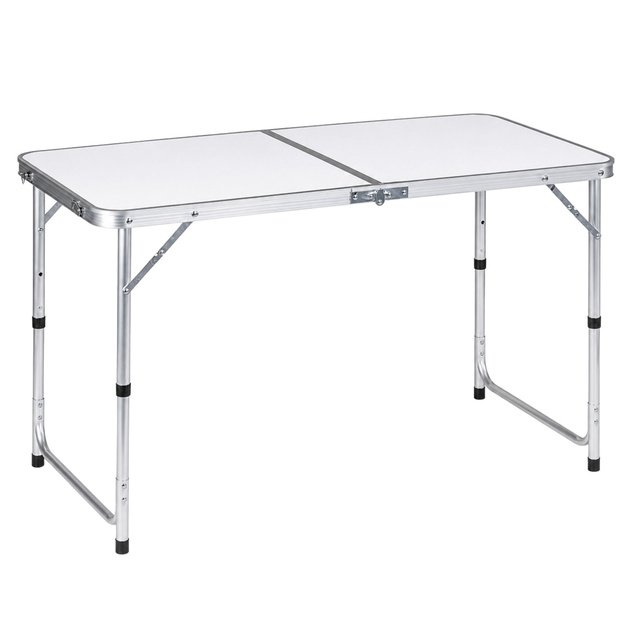 Folding Camping Table Adjustable Height Suitcase White