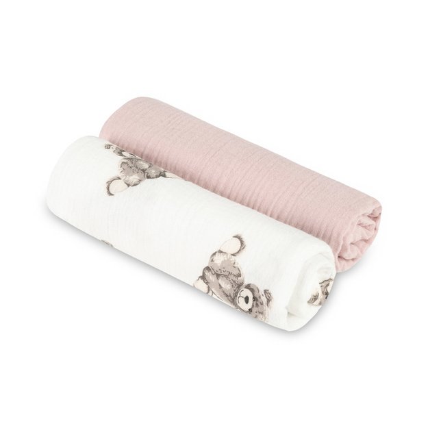 DIAPER CRUSHED MUSLIN 60X75 2-PACK TEDDY PINK