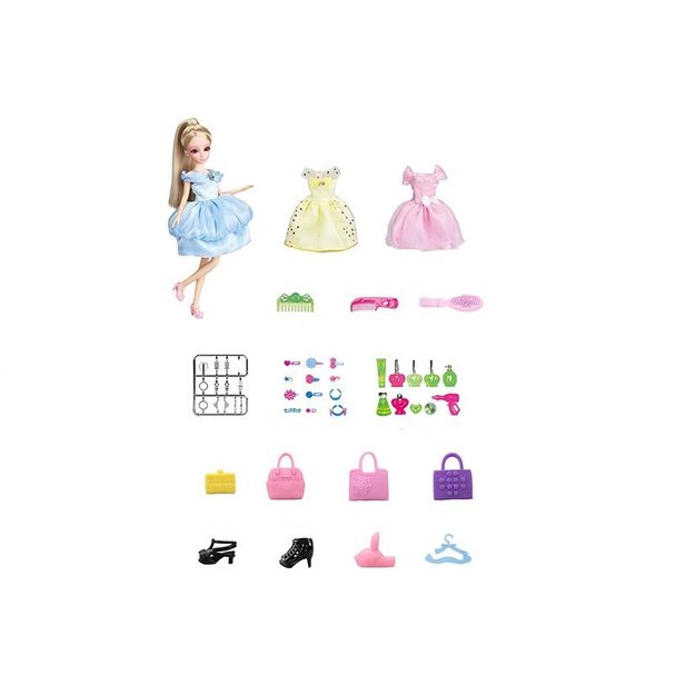 Doll, Model. Set of Clothes. Dressing. Jewelry in a Suitcase