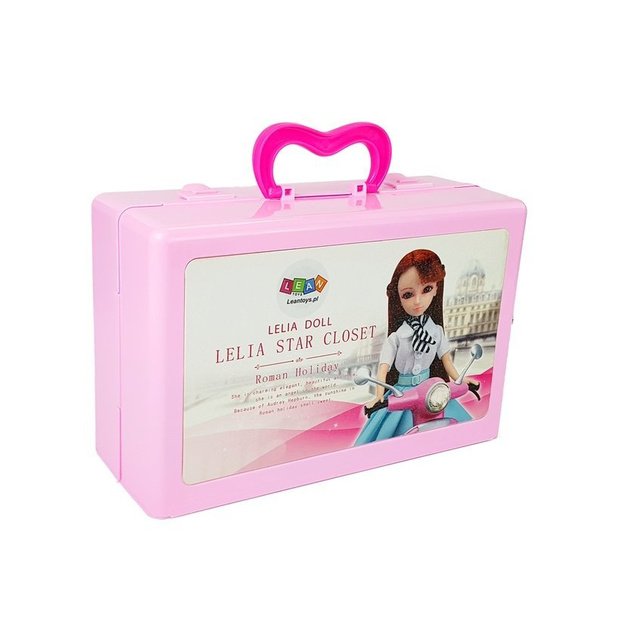 Doll, Model. Set of Clothes. Dressing. Jewelry in a Suitcase