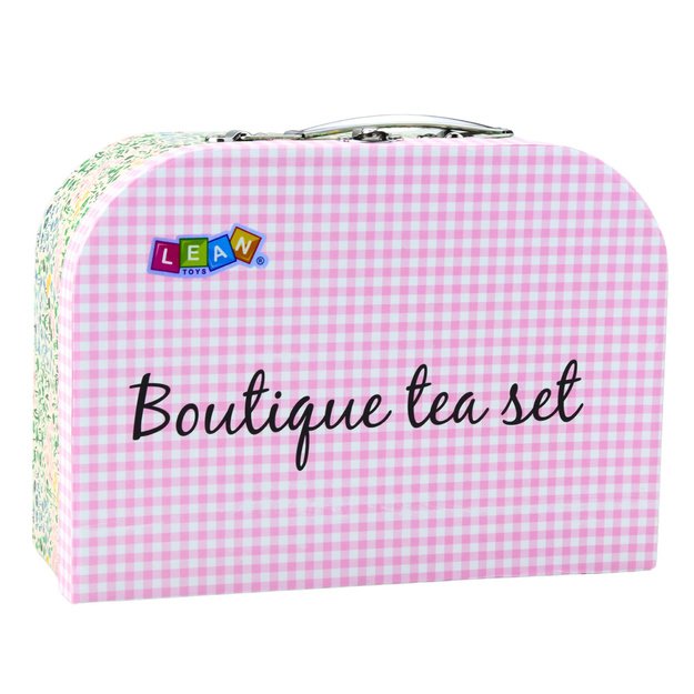 Tea Set in a Suitcase Pastel Metal Tableware 15 pcs 3