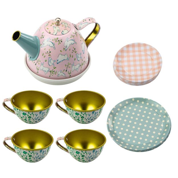 Tea Set in a Suitcase Pastel Metal Tableware 15 pcs 2