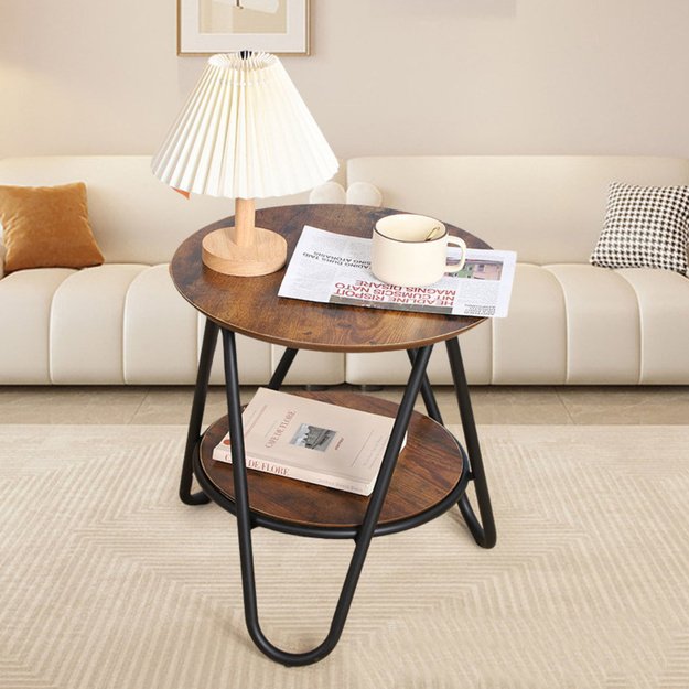 Round Coffee Table with Additional Shelf, Industrial Vintage, 40x42cm 2