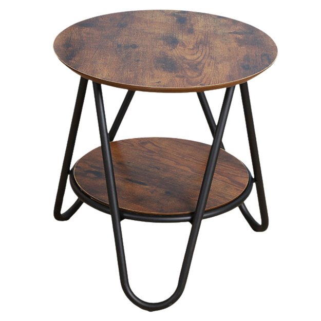 Round Coffee Table with Additional Shelf, Industrial Vintage, 40x42cm 1