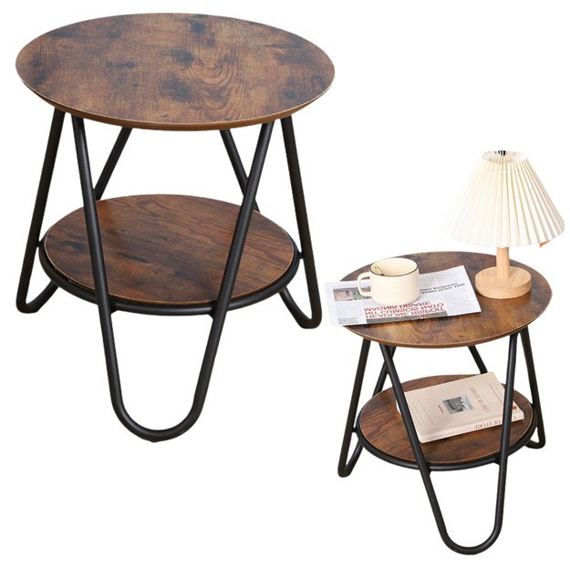 Round Coffee Table with Additional Shelf, Industrial Vintage, 40x42cm