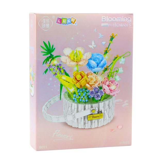 Construction Blocks Flower Arrangement in a Basket LED Lights 1376 pcs. 2