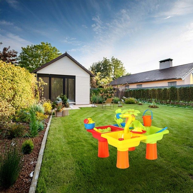 Vandens stalas keturių dalių smėlio dėžė kastuvas laistytuvas taburetė 9