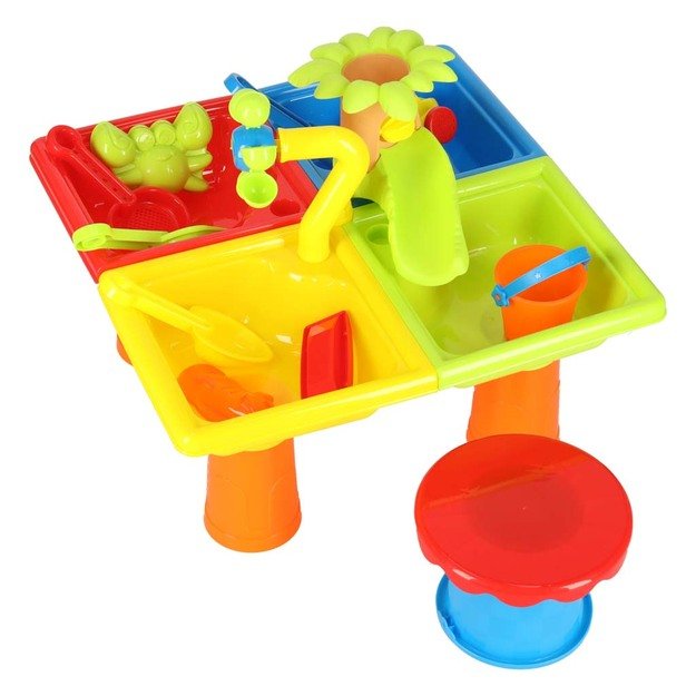 Vandens stalas keturių dalių smėlio dėžė kastuvas laistytuvas taburetė 2