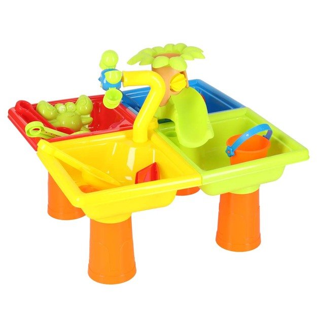 Vandens stalas keturių dalių smėlio dėžė kastuvas laistytuvas taburetė 1