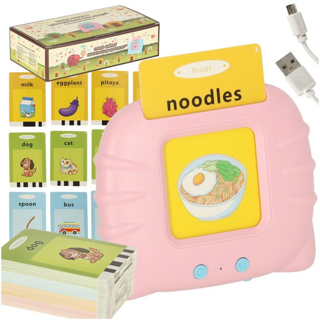 Garsinis kortelių skaitytuvas mokytis anglų kalbos 112 kortelių Pink