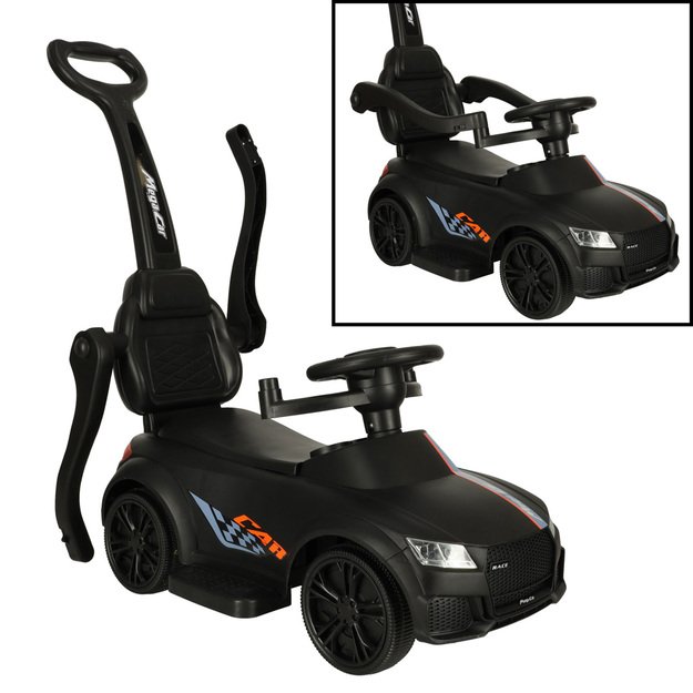Paspiriamas automobilis su garsais ir šviesomis, juodas
