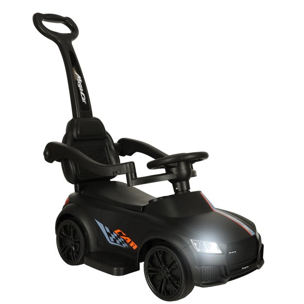 Paspiriamas automobilis su garsais ir šviesomis, juodas