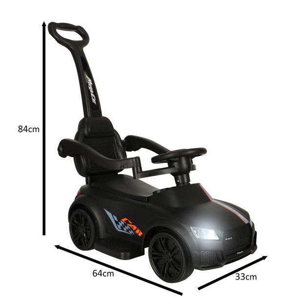 Paspiriamas automobilis su garsais ir šviesomis, juodas