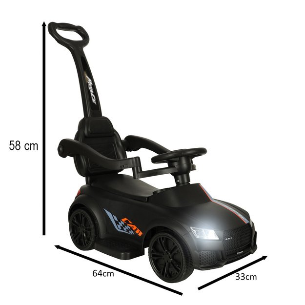 Paspiriamas automobilis su garsais ir šviesomis, juodas