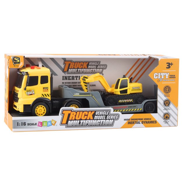 Tow Truck with Crawler Excavator Rotating 360° Yellow 1:16 4