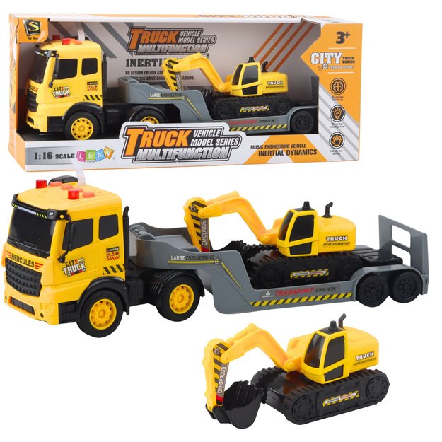 Tow Truck with Crawler Excavator Rotating 360° Yellow 1:16
