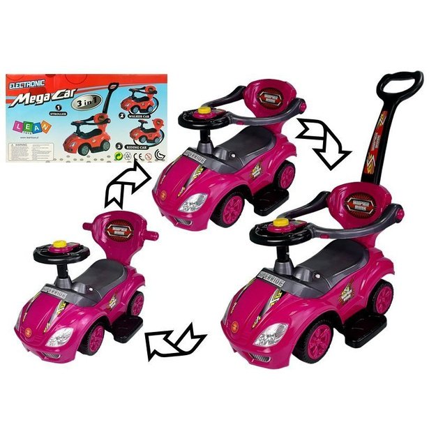 Toddlers Ride On Push Along with Parent Handle Mega Car 3in1 Pink