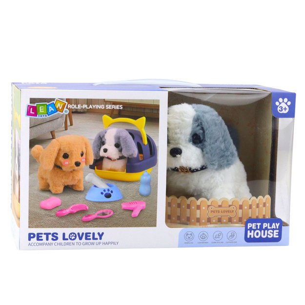 Interactive Plush Dog Walking and Barking Carrier Accessories Gray and White 3