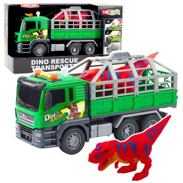 Dinosaur Transport Truck Figure Lights Sounds Green 1:10