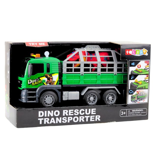 Dinosaur Transport Truck Figure Lights Sounds Green 1:10 3
