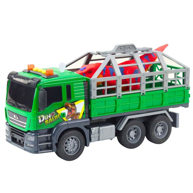 Dinosaur Transport Truck Figure Lights Sounds Green 1:10 1