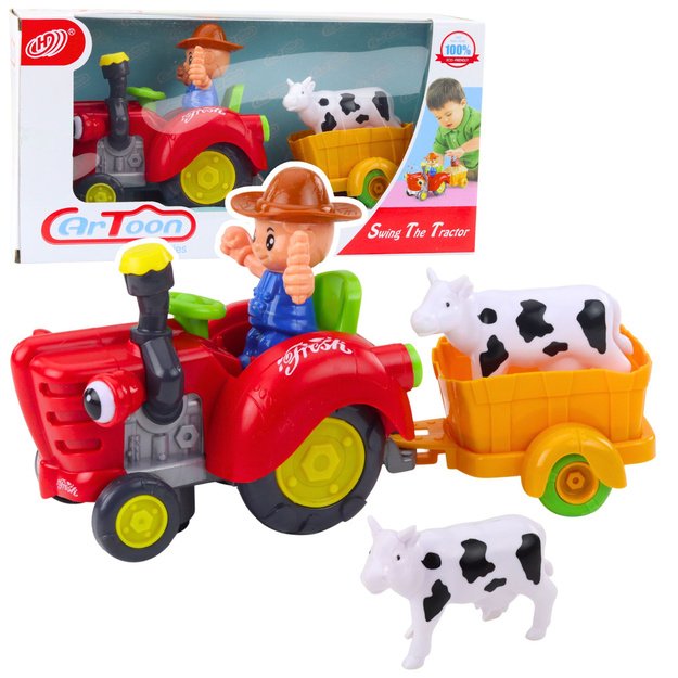 Interactive Farmer s Tractor with Trailer, Cow Figure, Lights and Sounds
